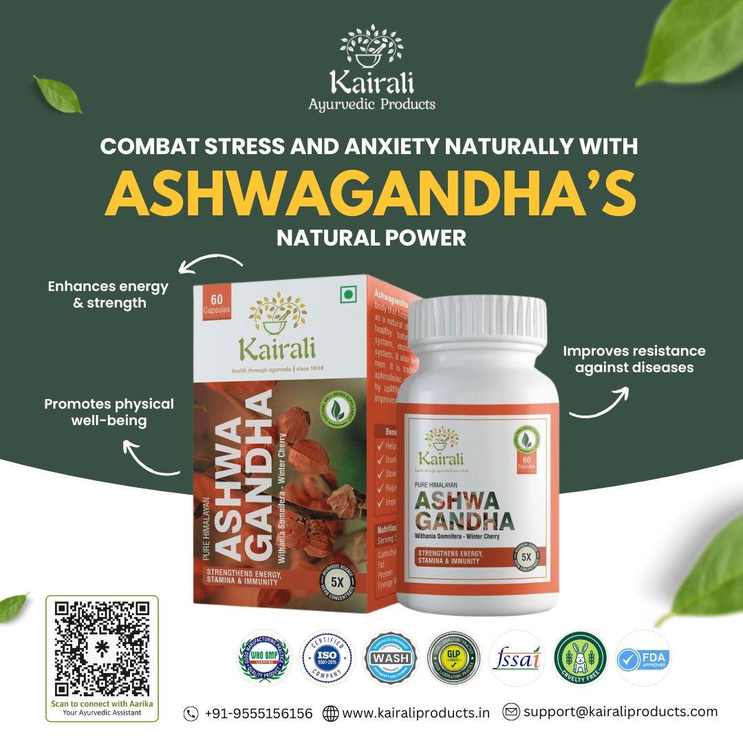 Ashwagandha Capsules 500mg - Herbal Health Supplement for Physical & Mental Strength - Kairali Ayurvedic Products