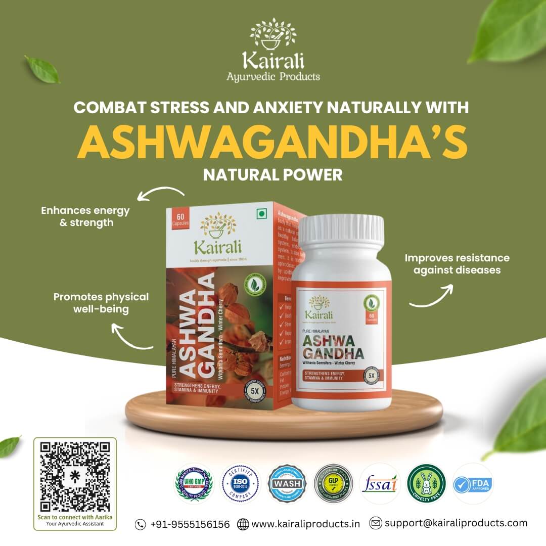Ashwagandha Capsules 500mg - Herbal Health Supplement for Physical & Mental Strength - Kairali Ayurvedic Products