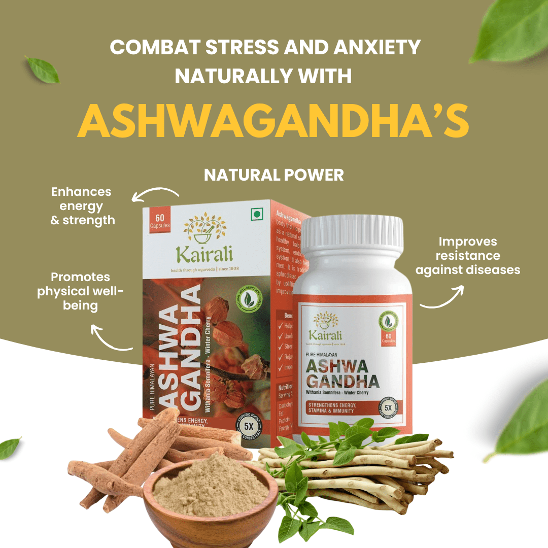 Ashwagandha Capsules 500mg - Herbal Health Supplement for Physical & Mental Strength - Kairali Ayurvedic Products
