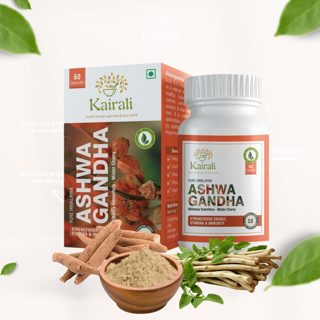 Ashwagandha Capsules 500mg - Herbal Health Supplement for Physical & Mental Strength - Kairali Ayurvedic Products