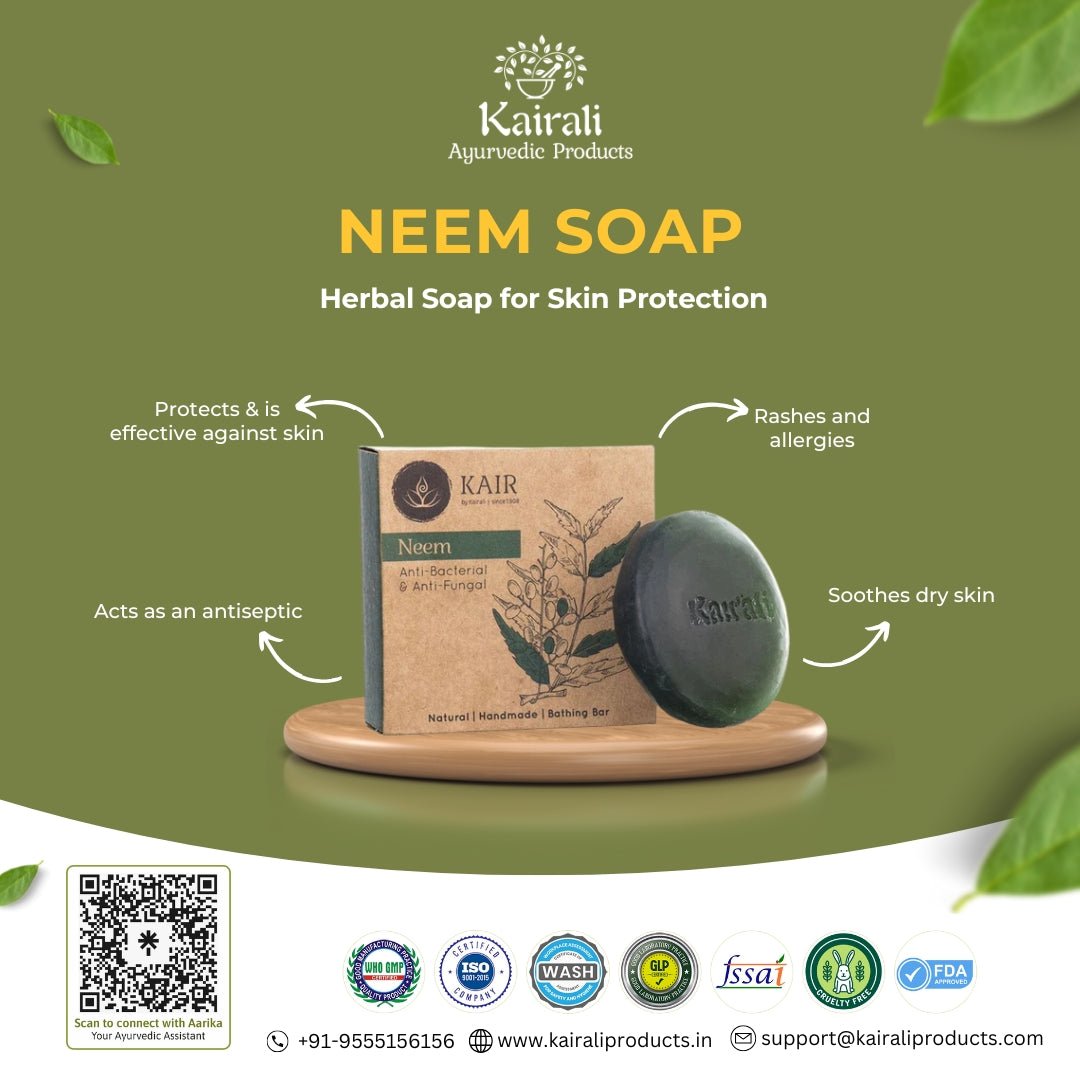 Neem Herbal Soap - Antifungal & Antibacterial Soap for Skin Protection & Skin Problems - Kairali Ayurvedic Products