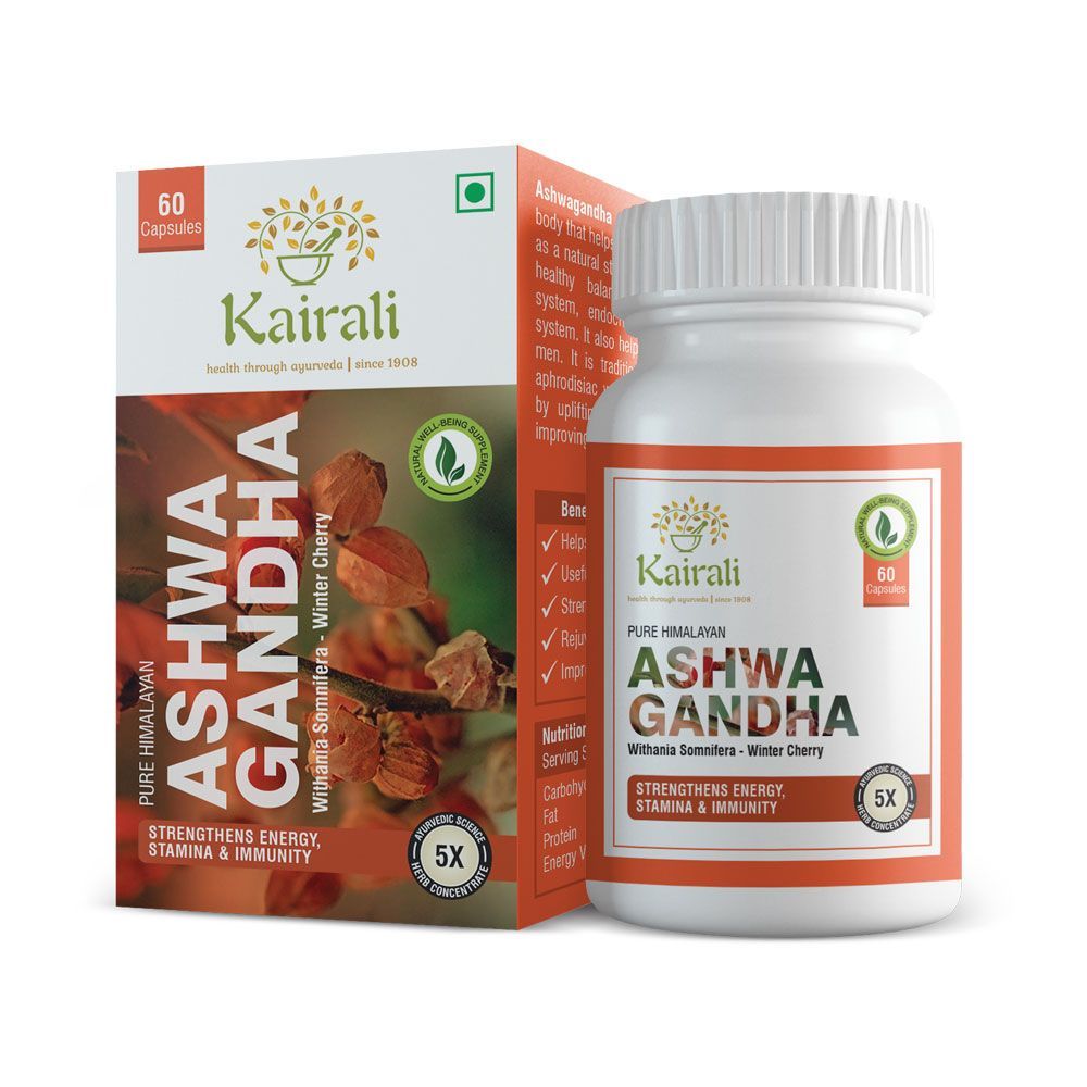 Ashwagandha Capsules 500mg - Herbal Health Supplement for Physical & Mental Strength - Kairali Ayurvedic Products