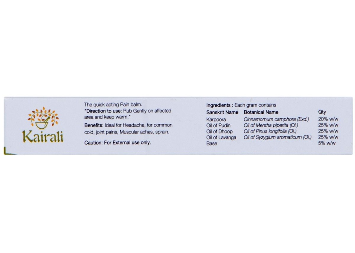 Ayurvedic Pain Relief Balm - Fast - Acting Ointment for Cold, Headache, Joint & Body Pain - Kairali Ayurvedic Products