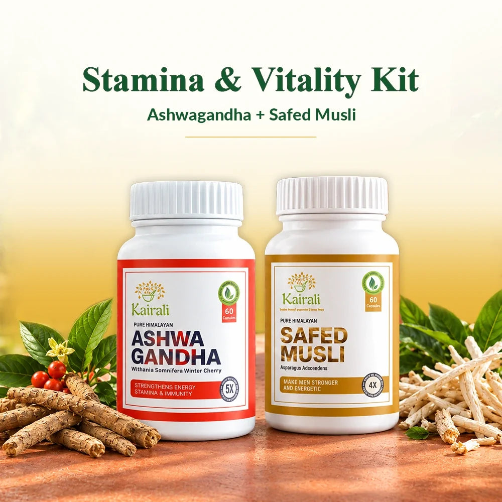 Kairali Ashwagandha and Safed Musli Stamina Vitality Kit two capsule packs