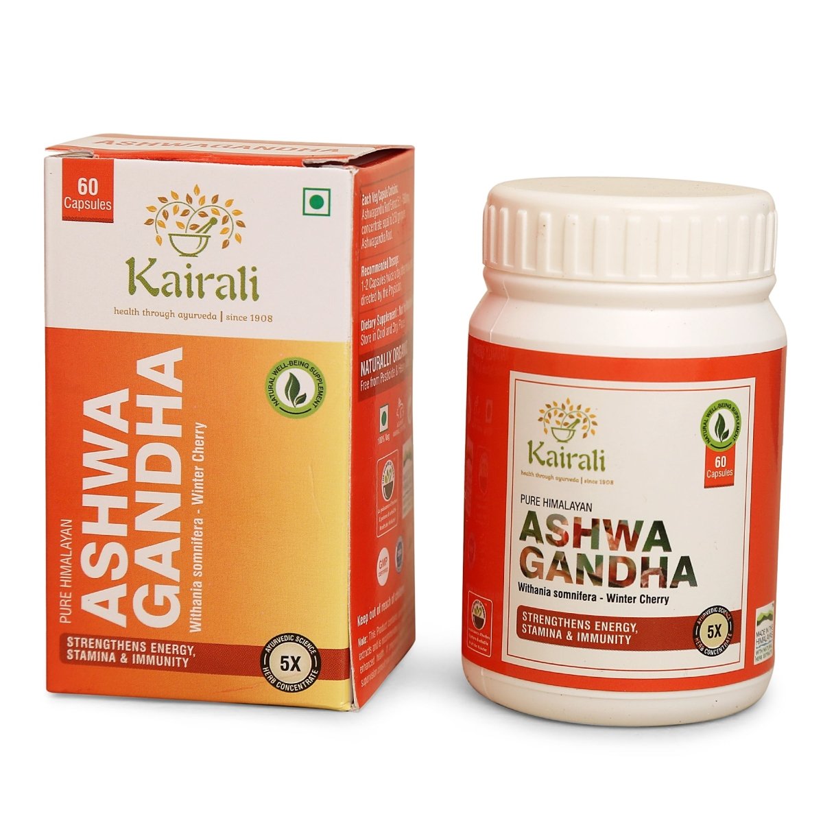 Ashwagandha Capsules 500mg - Herbal Health Supplement for Physical & Mental Strength - Kairali Ayurvedic Products Private Limited